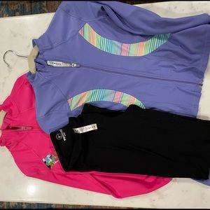Lot of girls 10-12 athletic wear. Two jackets and a pair of leggings